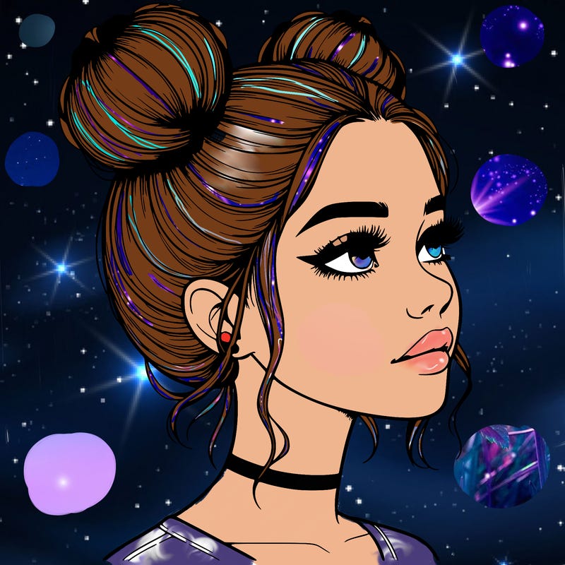 realistic girl with buns on the top of her head