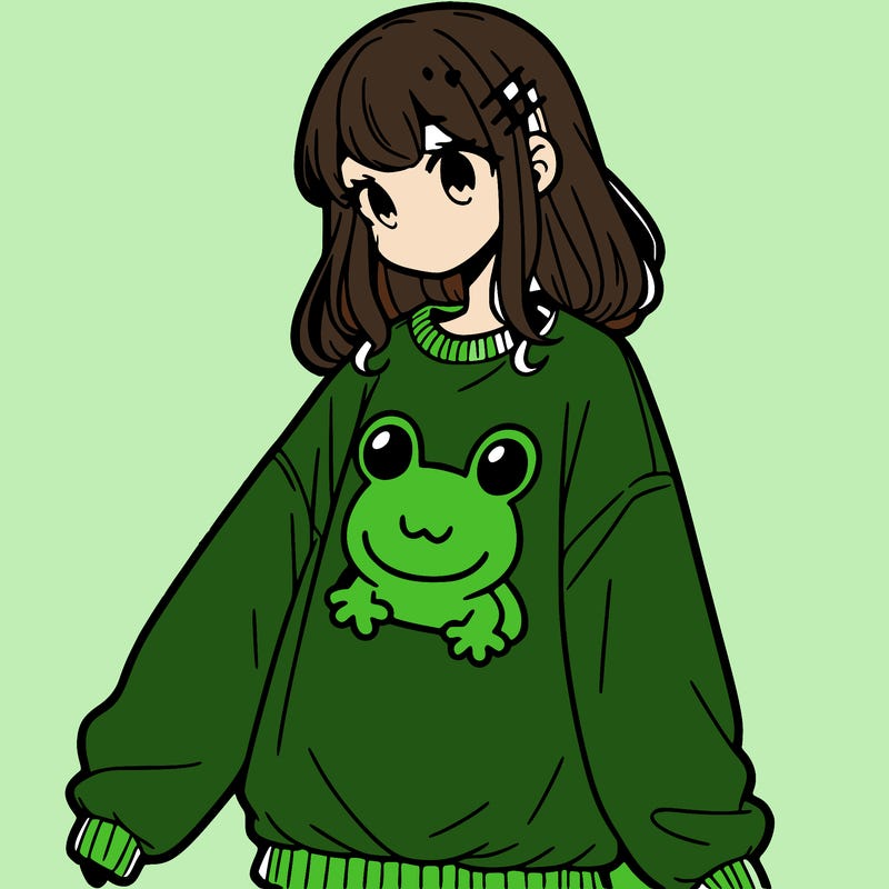 girl wearing frogging sweatshirt