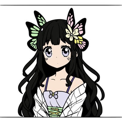 a butterfly girl that is in a anime with a butterfly hairclip