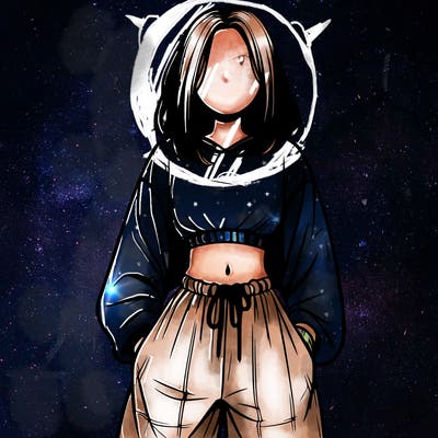 realistic girl faceless with baggy pants and a crop top