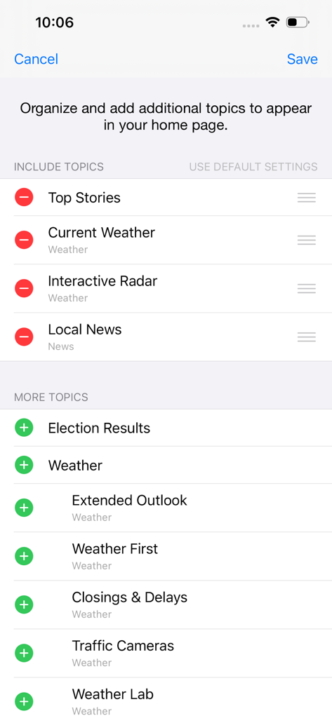 KAAL ABC 6 NEWS Minnesota Iowa - Interface to customize and organize news and weather topics on the app home page