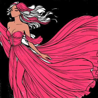 realistic woman in dress flowing the the wind