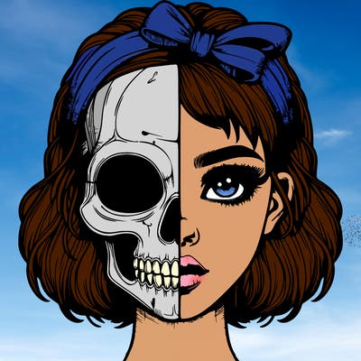 realistic girl with half skull mask