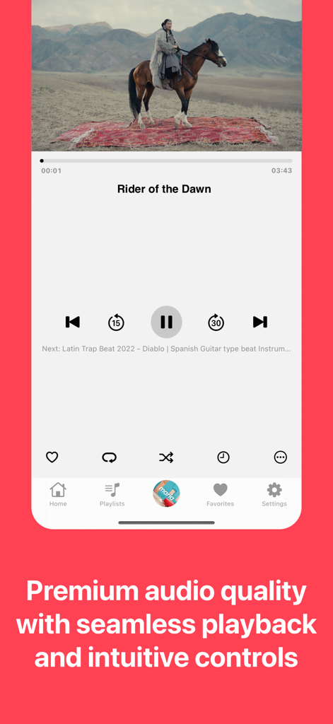 Interface of the MusiX Pro app showing the music player screen with playback controls and a music video playing at the top