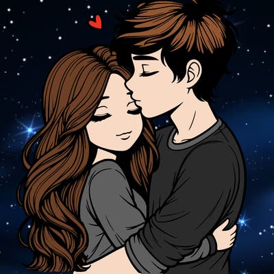 a realistic couple boy and girl hugging and kissing