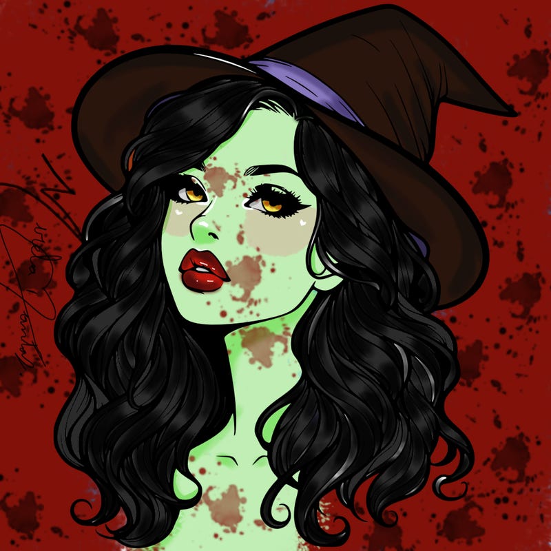realistic witch girl with wavy hair and lips