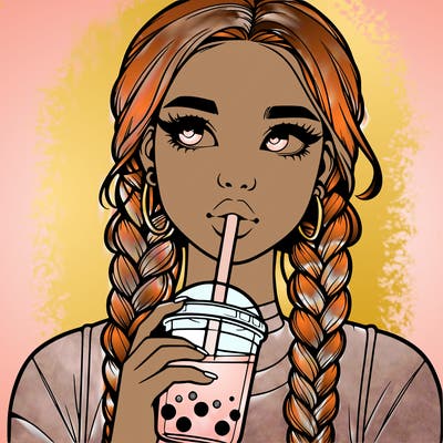 realistic girl with braided hair drinking boba