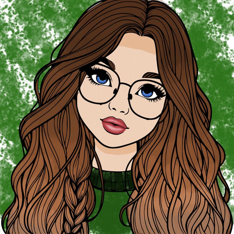 girl with long hair and freckles and glasses realistic