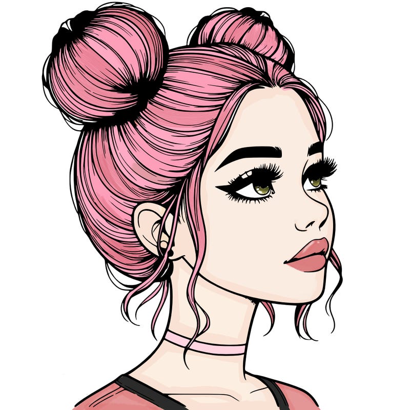 realistic girl with buns on the top of her head