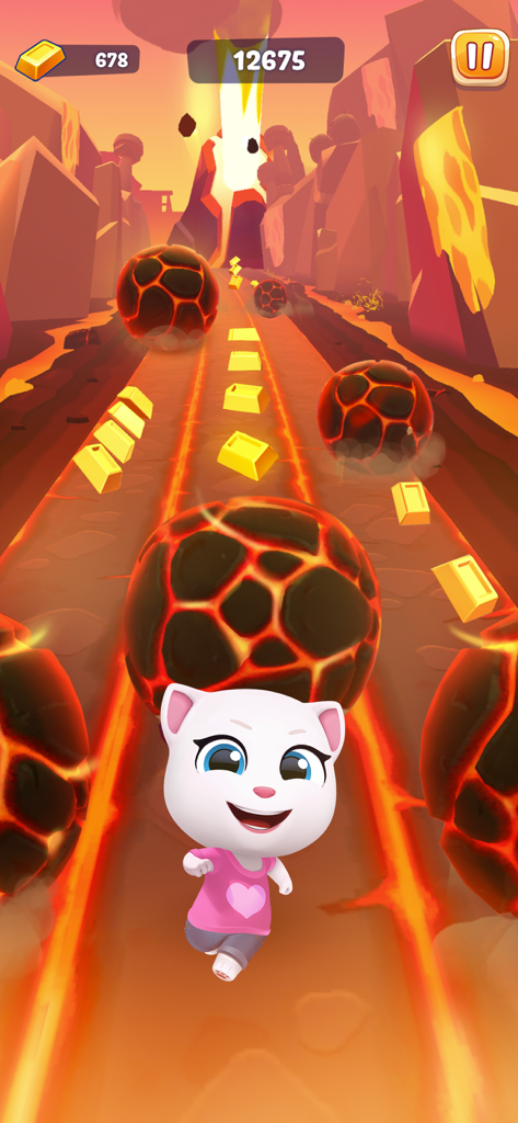 Talking Tom Time Rush - Talking Angela running and dodging lava balls in Talking Tom Time Rush