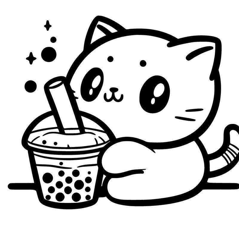 cat drinking boba