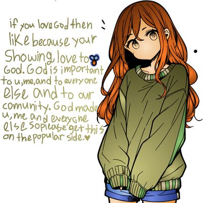 manga teen girl  in a sweater and baggy pants