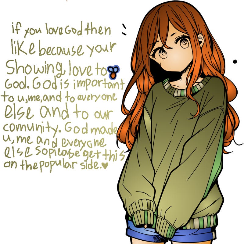 manga teen girl  in a sweater and baggy pants