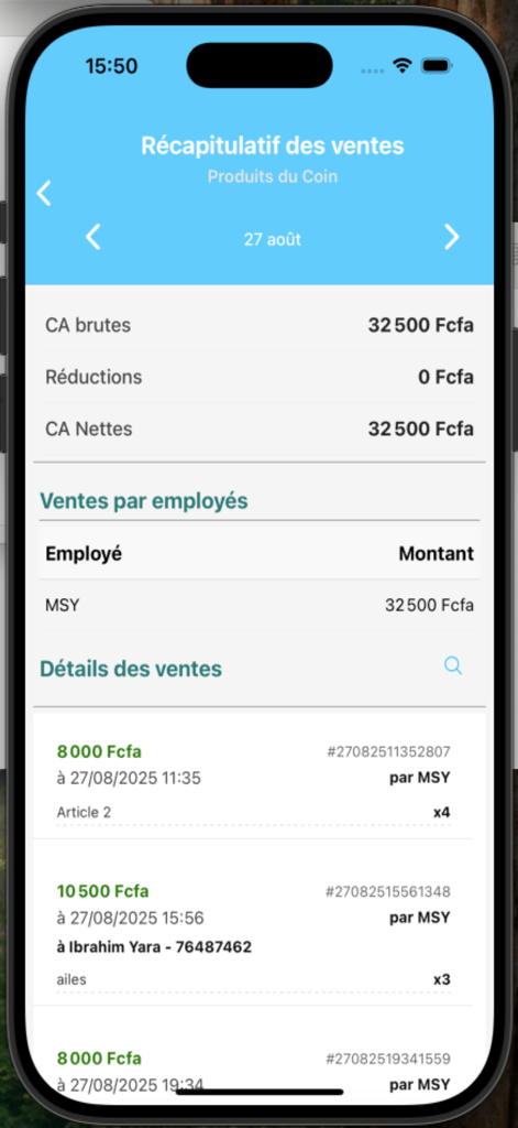 Gesta+ Tableau de bord - Pantalla de resumen de ventas del panel de Gesta plus que muestra los detalles de ingresos y ventas de empleados