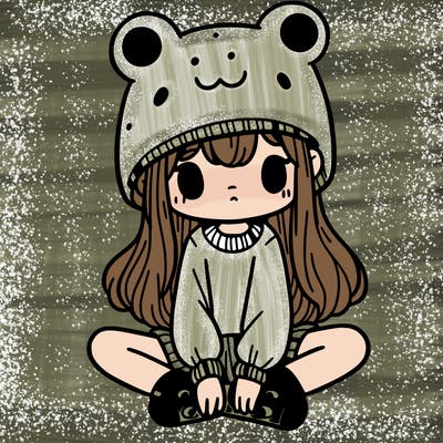 a girl wearing a frog hat and some frog socks
