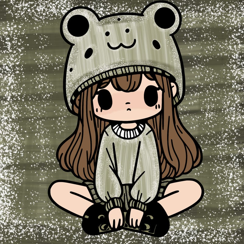 a girl wearing a frog hat and some frog socks