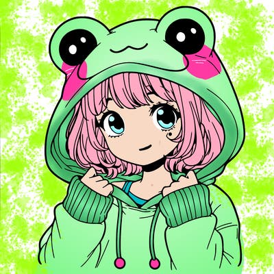 a cute teenage girl wearing a frog hoodie