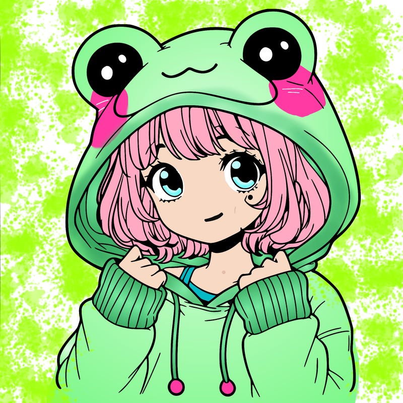 a cute teenage girl wearing a frog hoodie