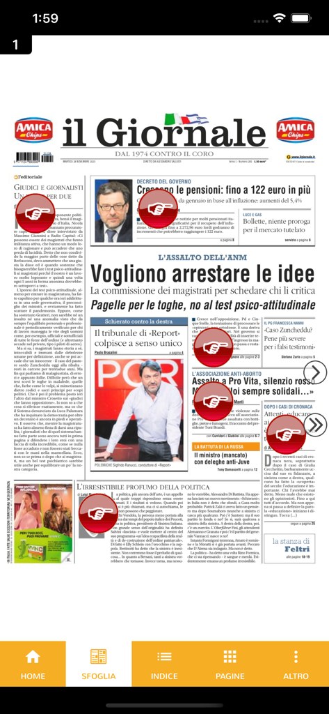 il Giornale Digitale - Digital replica of the il Giornale newspaper front page on a mobile app interface