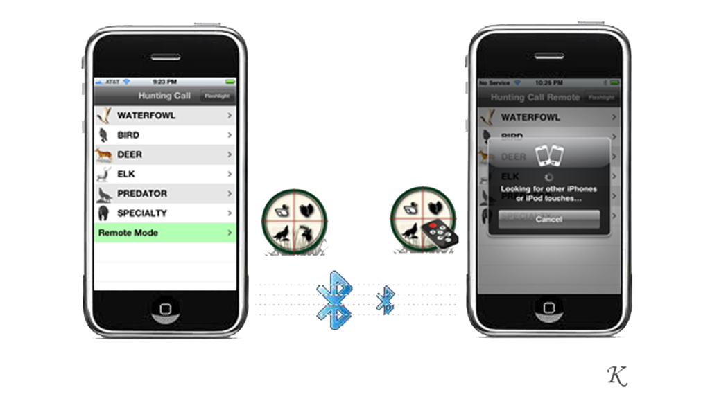 Hunting Call - Two iPhones displaying the remote control functionality of the Hunting Call app