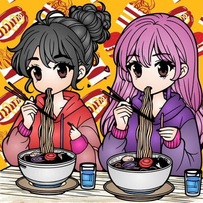 girls eating ramen