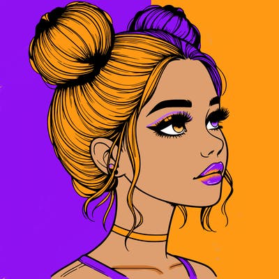 realistic girl with buns on the top of her head