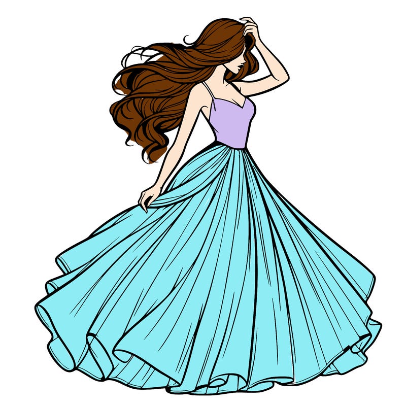 realistic woman with dress flowing in the wind