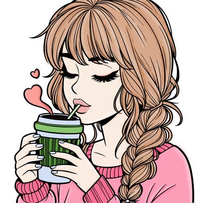 realistic girl drinking coffee