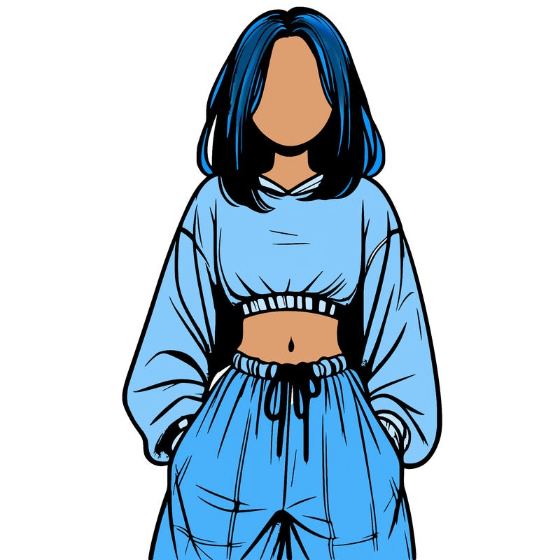 realistic girl faceless with baggy pants and a crop top