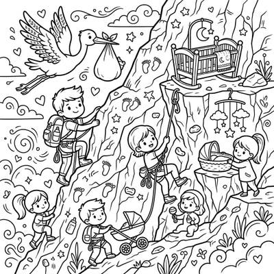 Get ready for an adorable and adventurous coloring experience with our Free Climbers Baby Shower page! Celebrate new beginnings with cute climbers scaling a mountain adorned with whimsical baby items.