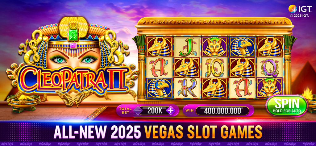 Cleopatra II slot machine gameplay in the Hard Rock Neverland Casino mobile app
