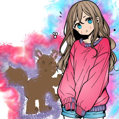 manga teen girl  in a sweater and baggy pants