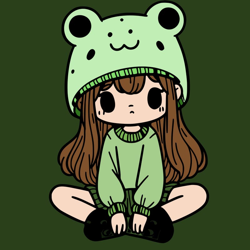 a girl wearing a frog hat and some frog socks