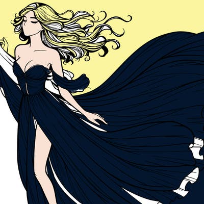 realistic woman in dress flowing the the wind