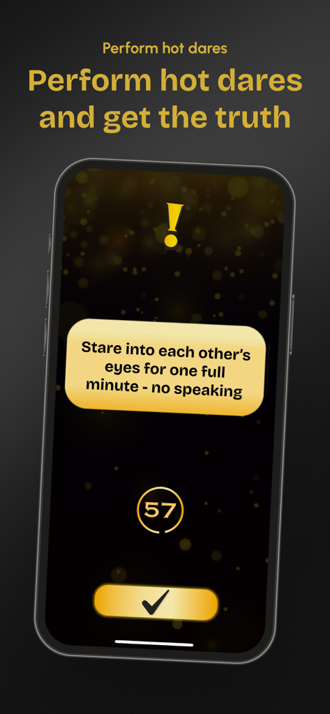 Couples Truth or Dare - Adult - Couples Truth or Dare app screen showing a romantic dare prompt and timer