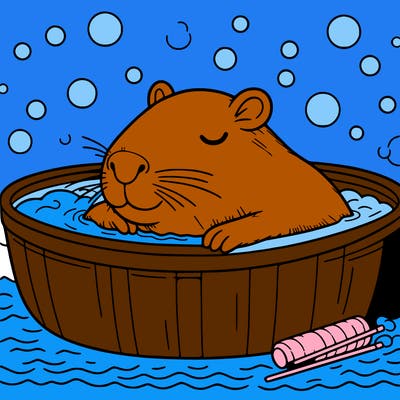capibara in the relaxing bath