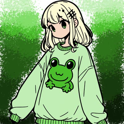 girl wearing frogging sweatshirt