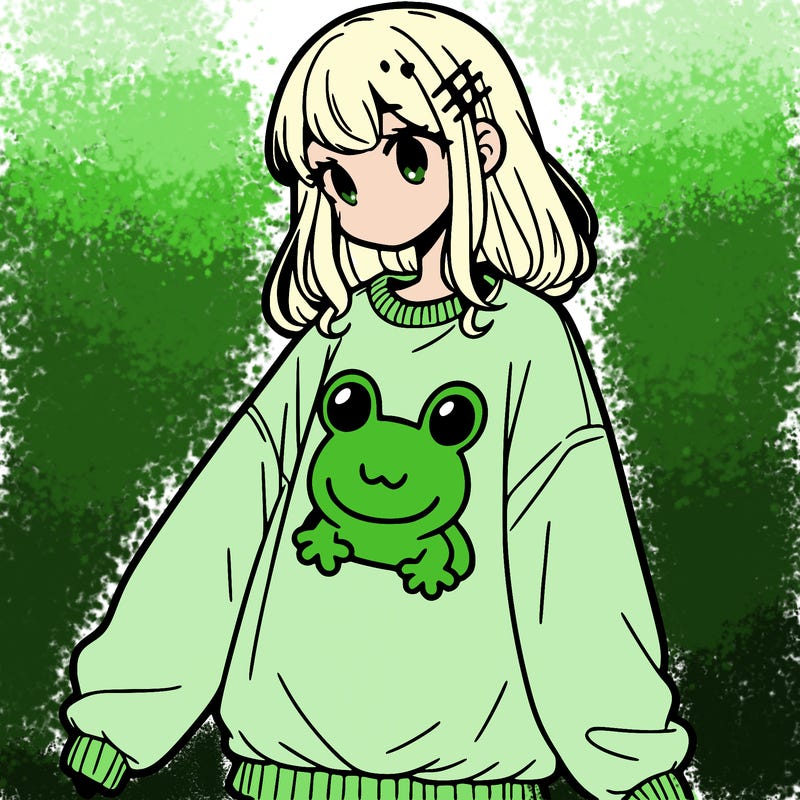 girl wearing frogging sweatshirt