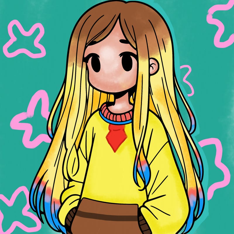 a girl in a sweatshirt with long hair