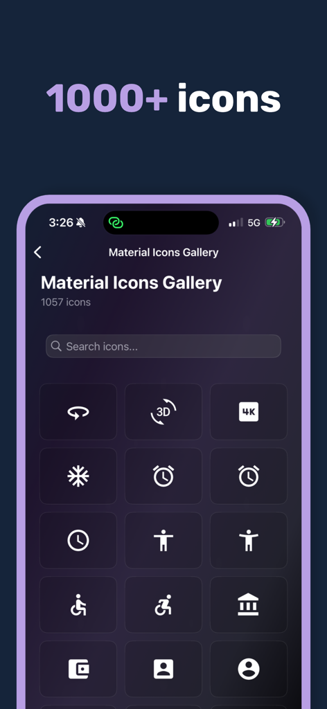 Font Viewer Typeface Font Book - A gallery of over 1000 material icons within the Font Viewer app for design reference.