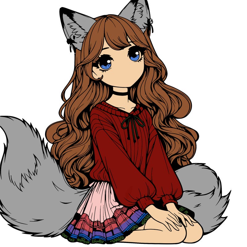 realistic girl with fox ears and tail