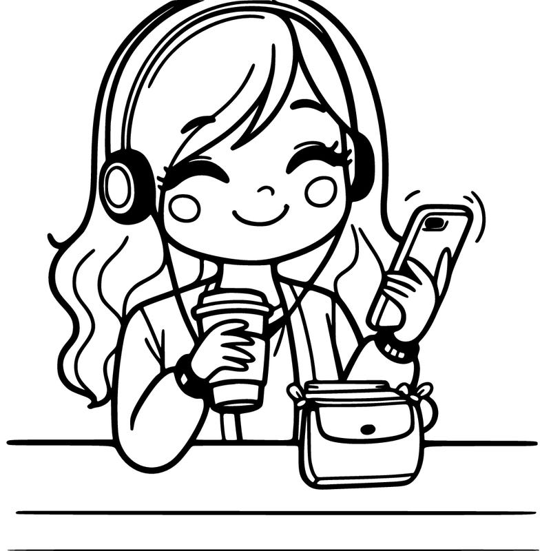 girl with a phone drinking coffee