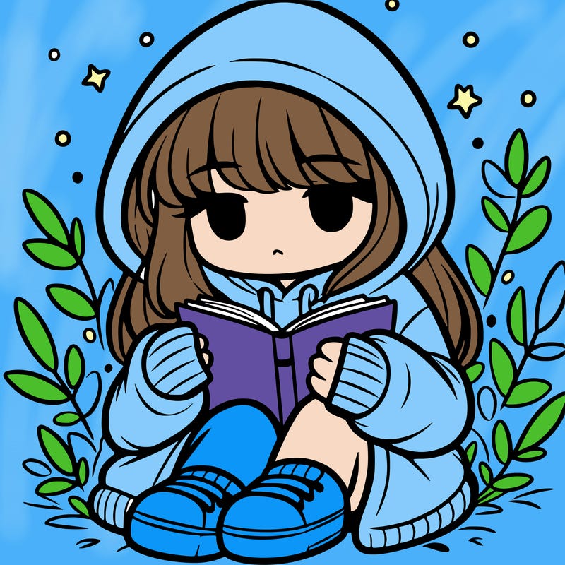 girl in oversized hoodie reading a book