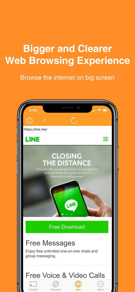 Interfaz de la aplicación EZMira mostrando la función de navegación web para transmitir contenido de internet a una pantalla más grande