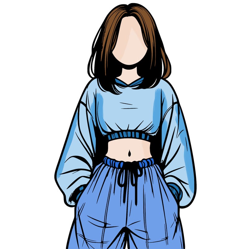 realistic girl faceless with baggy pants and a crop top
