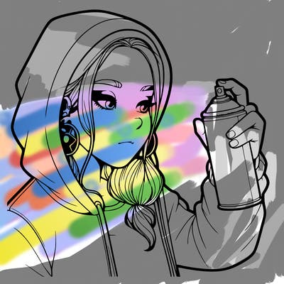 a realistic girl, spray painting