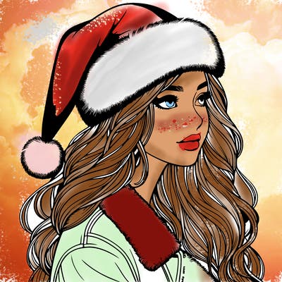 realistic girl in santa hat
