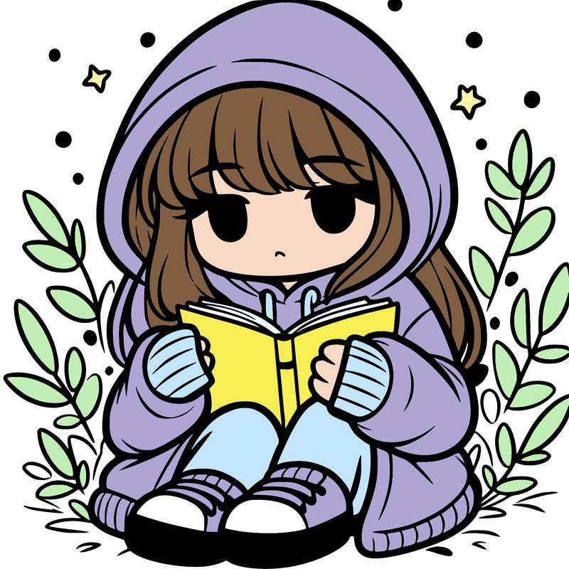 girl in oversized hoodie reading a book