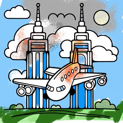 plane with two towers