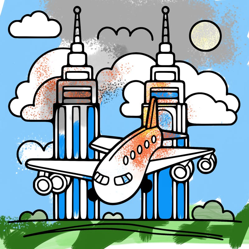 plane with two towers